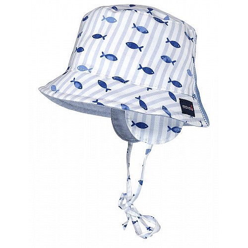 Maximo лятна шапка периферия бяла, сини рибки 0033 UPF50+