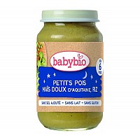 Baby Bio Зеленчуково пюре с грах, сладка царевица и ориз 6+ 200 гр.