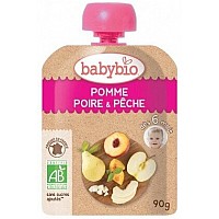 Baby Bio Плодов мус Ябълка, праскова и круша 6+ 90 гр.