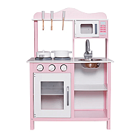 GingerHome Детска дървена кухня за игра с аксесоари Розова W10C404I