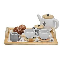 GingerHome Детски дървен комплект за чай и кафе с аксесоари бяло/сиво W10B318B